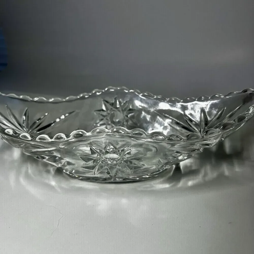 Vintage Anchor Hocking EAPC Star of David Clear Glass Banana Boat Dish 9.5